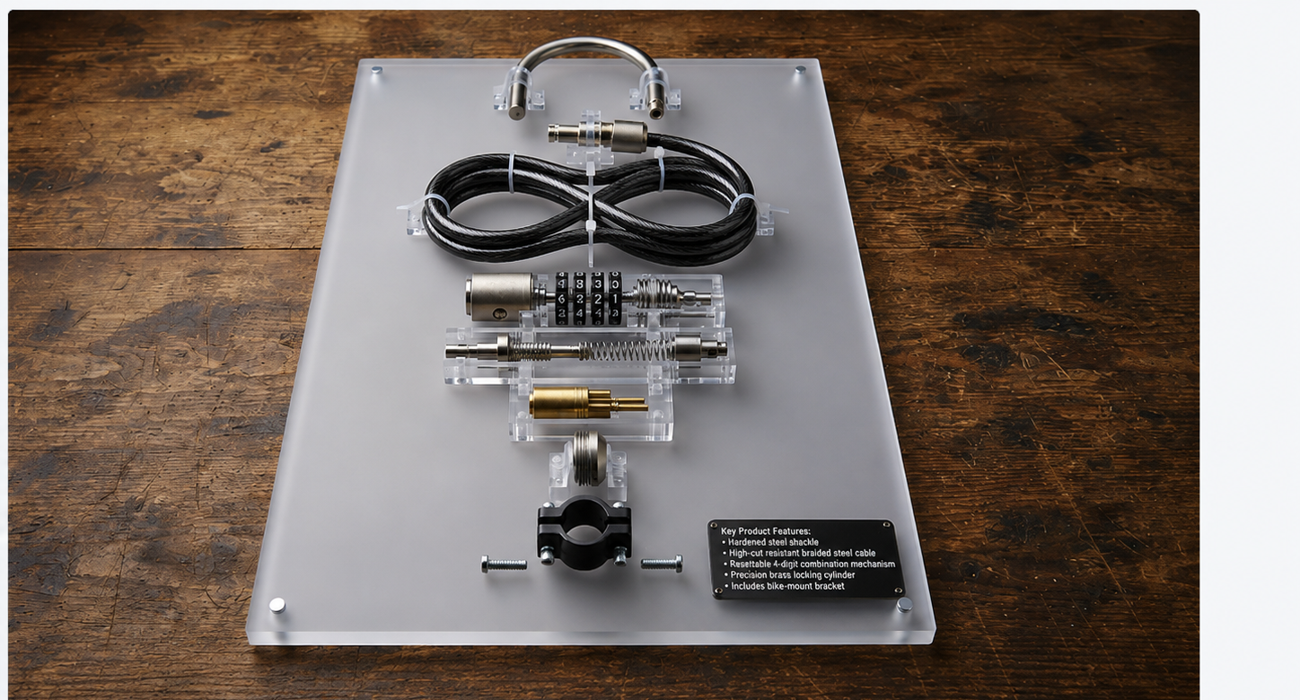 Exploded cable lock showing internal components